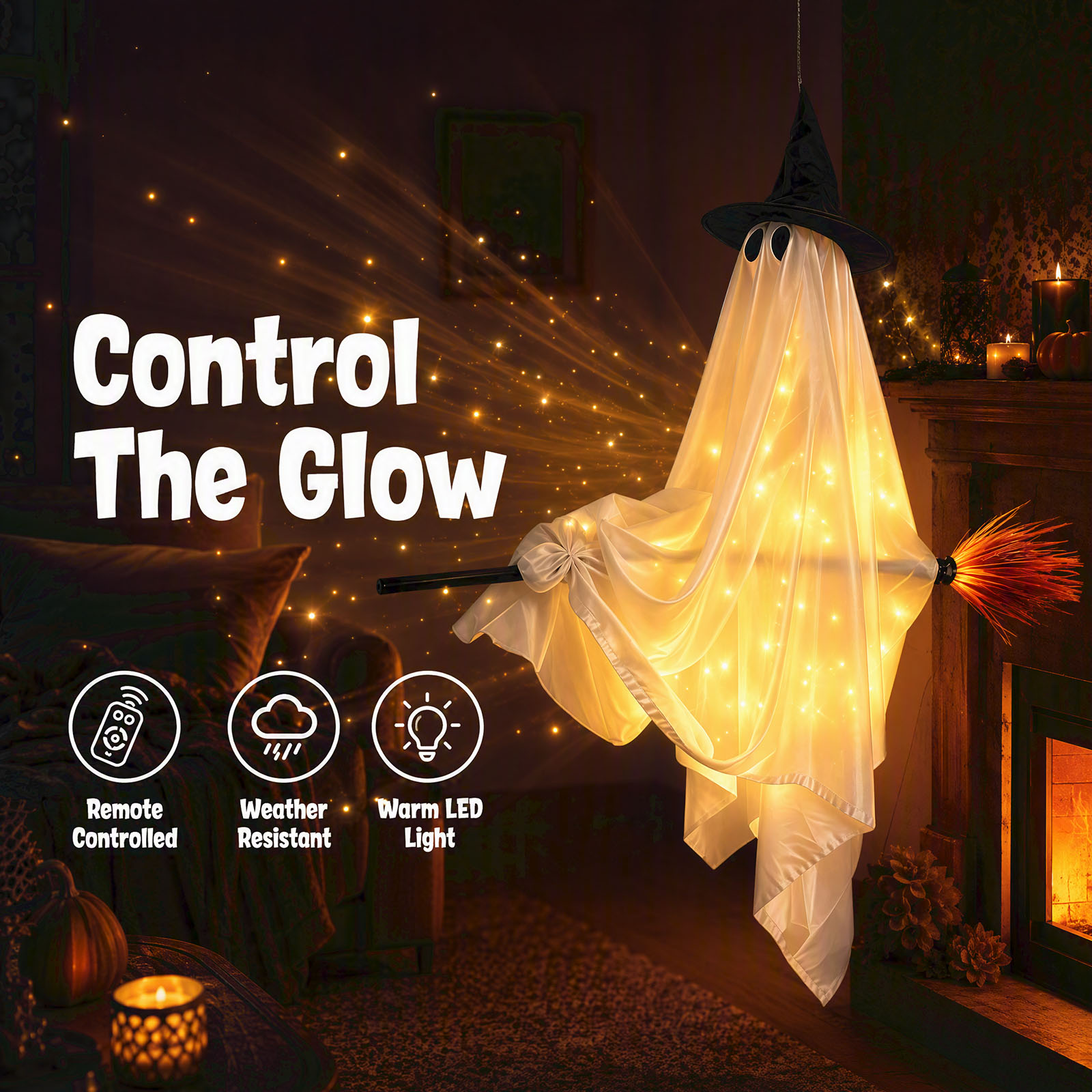 Outdoor Lighting On Trees - Świecący Duch na Huśtawce na Halloween