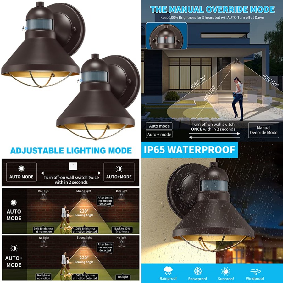 Outdoor Lighting With Motion Sensor - Zestaw 2 szt. Zewnętrznych kinkietów LED