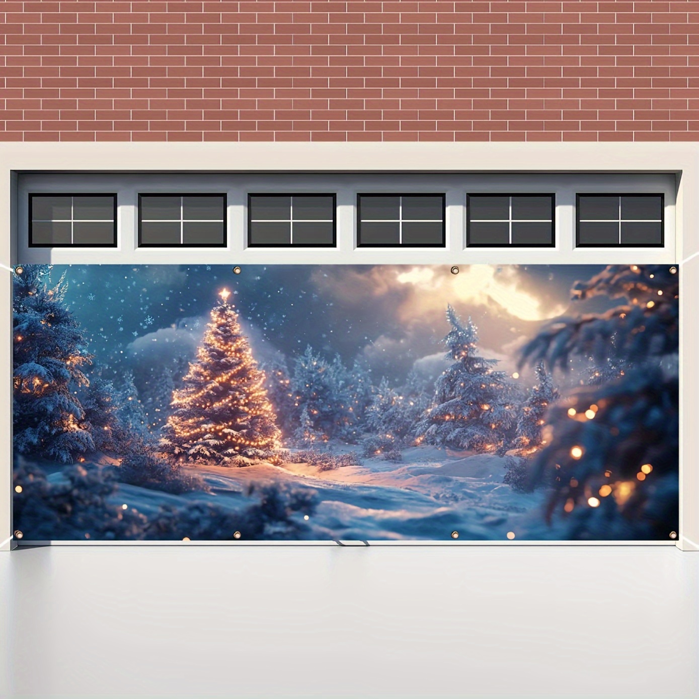 Outdoor Lighting On Trees - Błyszczący świąteczny baner do garażu -