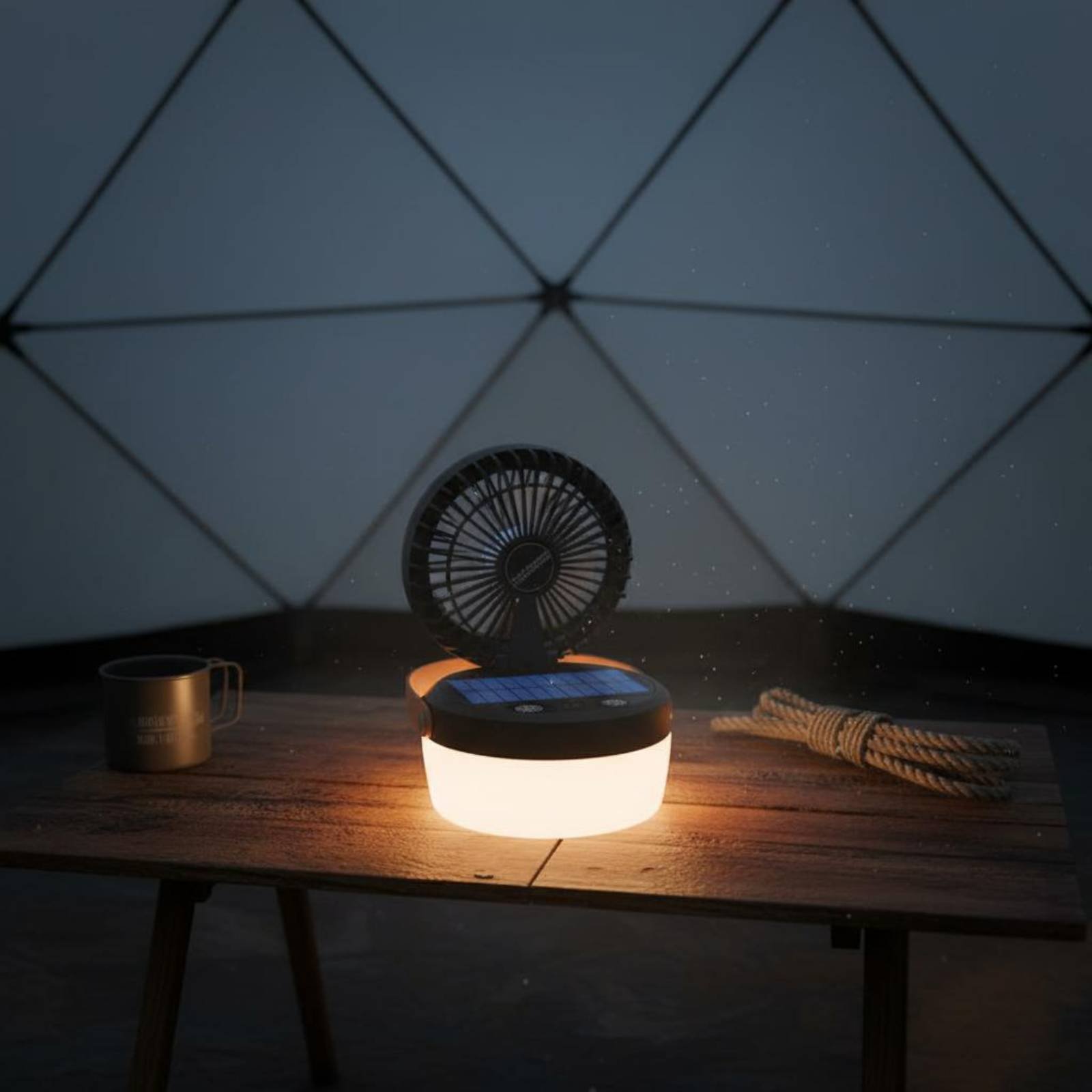 Outdoor Lighting Design - Solarna lampa kempingowa z wentylatorem, składana