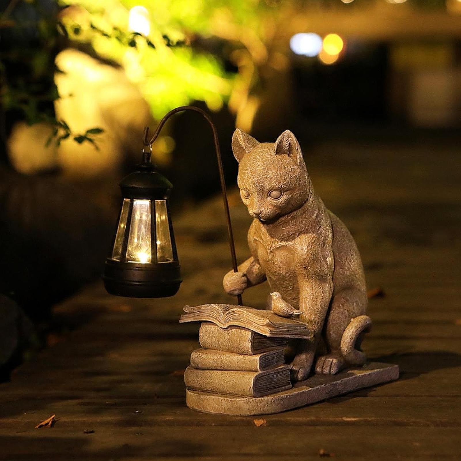 Outdoor Lighting Art - Mini statuetka kota, solarna lampa ogrodowa,