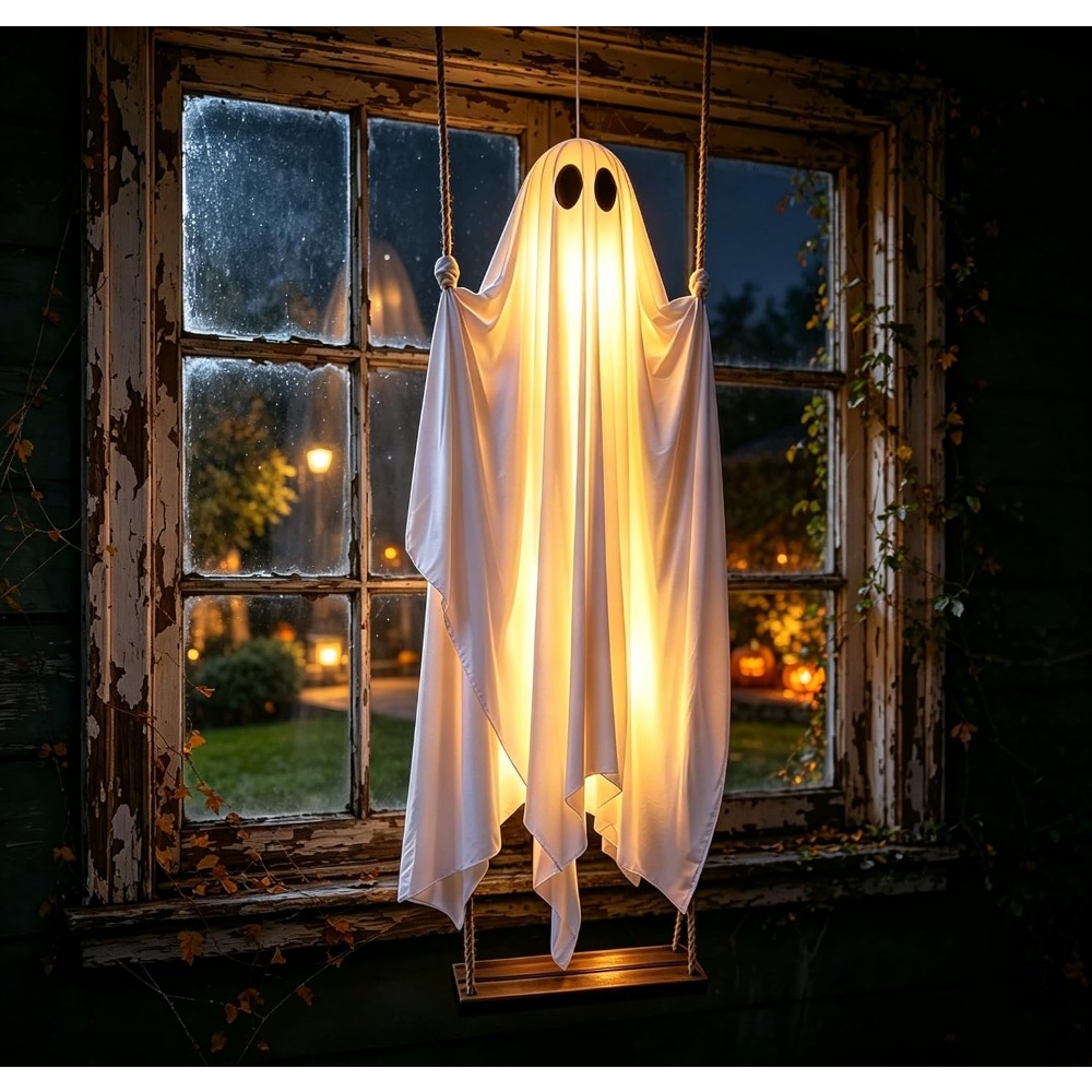 Outdoor Lighting On Trees - Świecący Duch na Huśtawce na Halloween